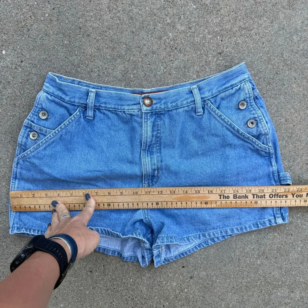 Vintage 90s No Excuses Overalls Side Button Carpenter Jean Shorts Size 15/16